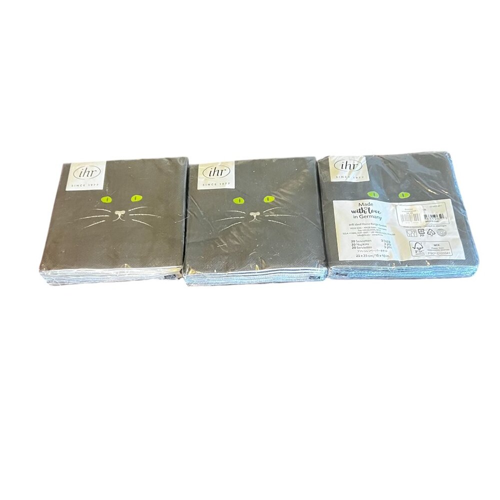 set of 3 Black‎ Cat Design IHR Paper Napkins 3 Ply 20 Count Pack halloween party